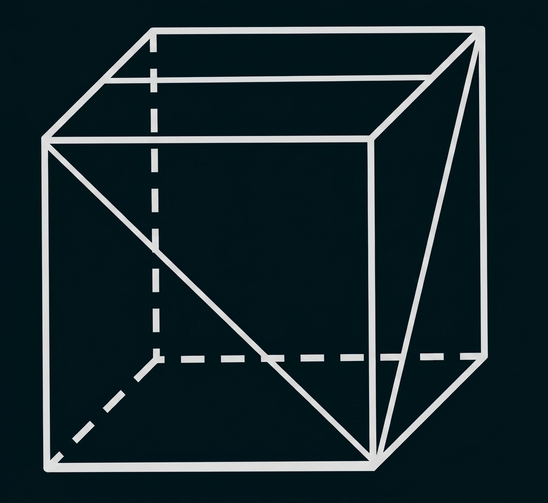 Skizze eines geometrischen Körpers mit gestrichelten Linien.